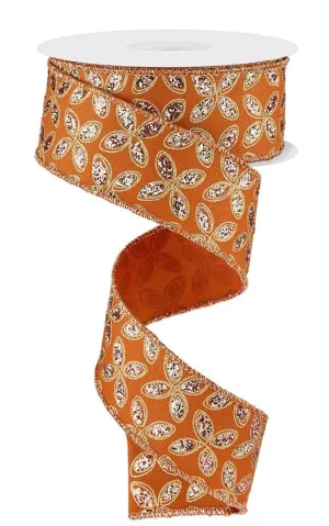 1.5" Glitter Quatrefoil Petal Ribbon: Autumn/Champ/Gold