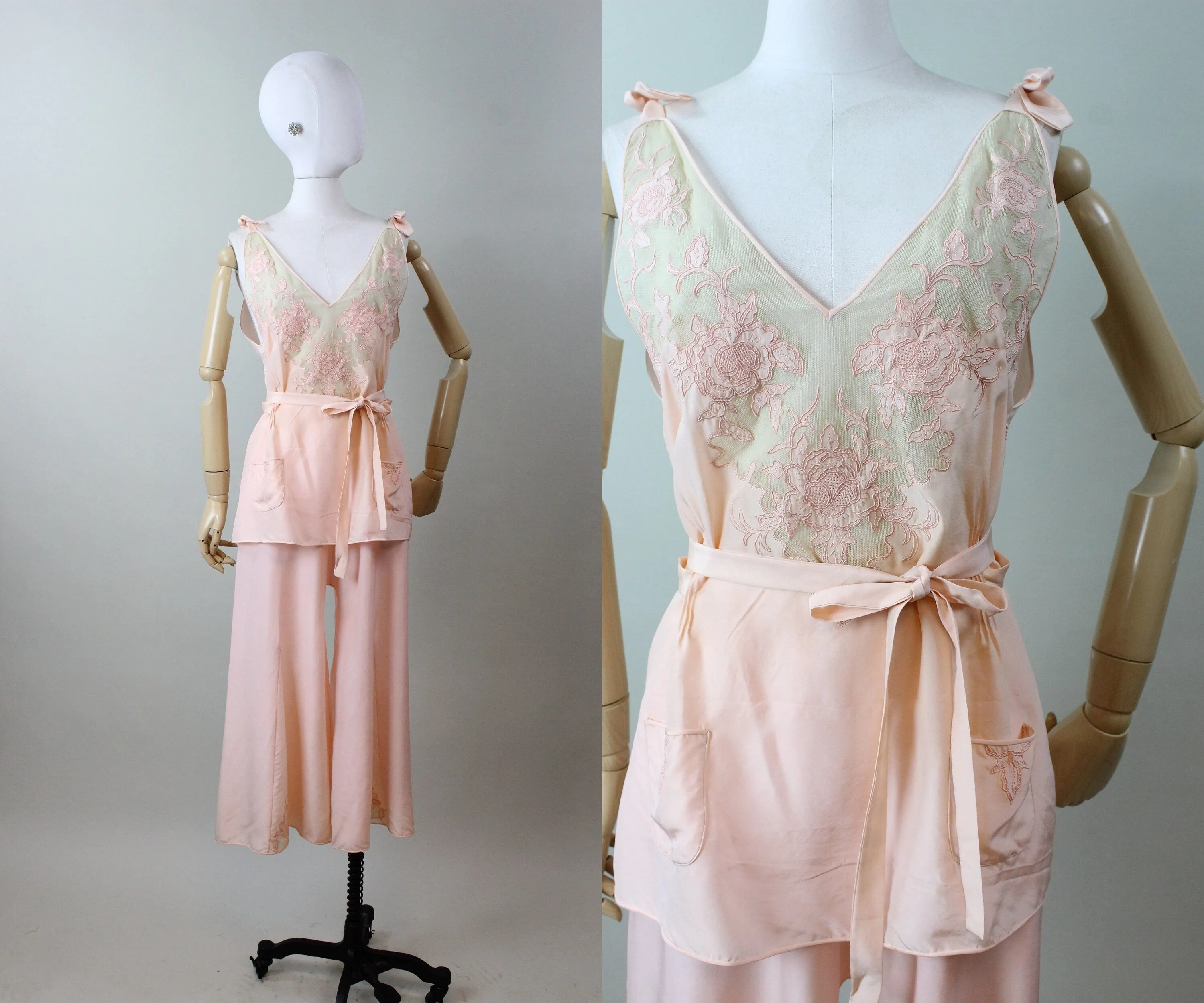 1930s TIE TOP wide leg pajamas PANTS top medium | new winter