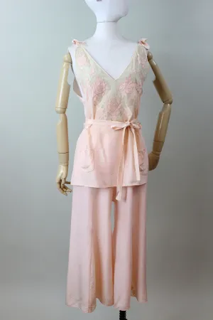 1930s TIE TOP wide leg pajamas PANTS top medium | new winter