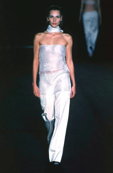 1999 Tie-Neck Tube Top with Straps and Hand-Beaded Detail in Silk Chiffon