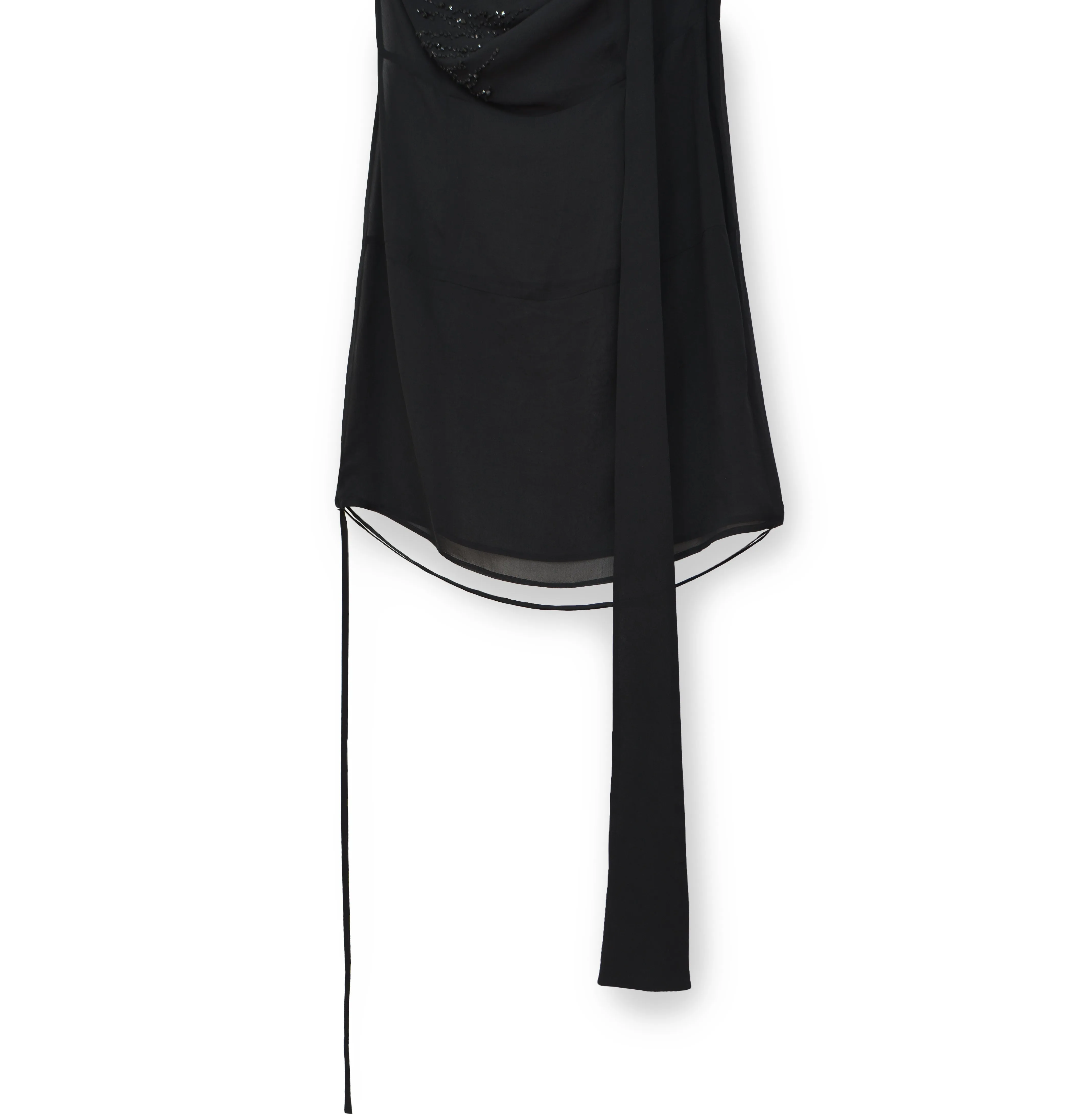 1999 Tie-Neck Tube Top with Straps and Hand-Beaded Detail in Silk Chiffon