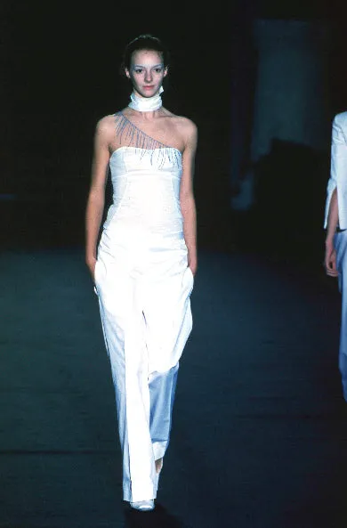 1999 Tie-Neck Tube Top with Straps and Hand-Beaded Detail in Silk Chiffon