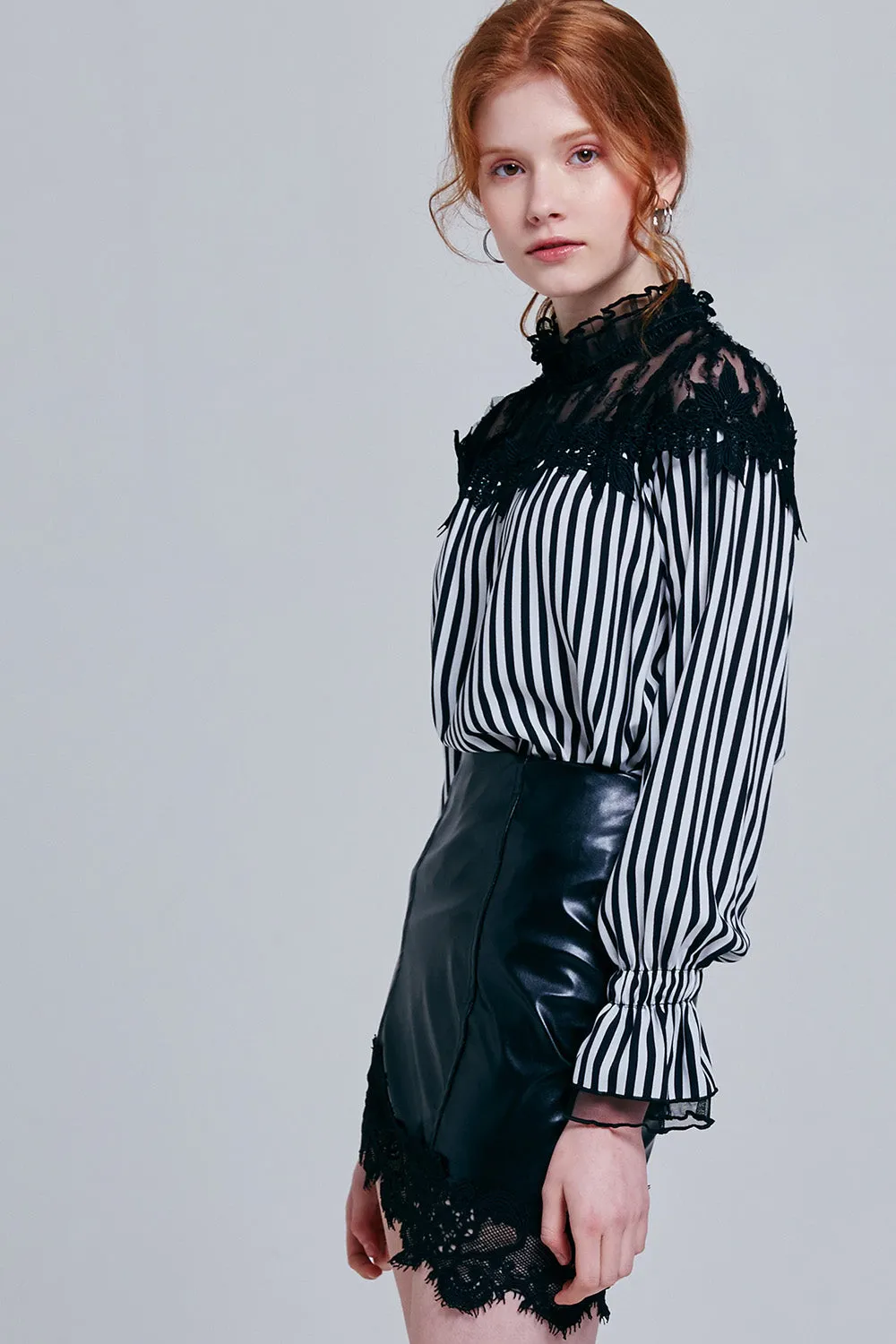 Alayna Lace Overlay Striped Blouse