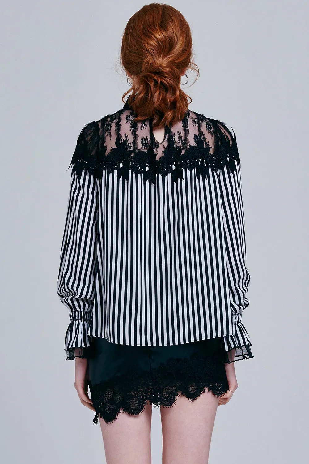 Alayna Lace Overlay Striped Blouse