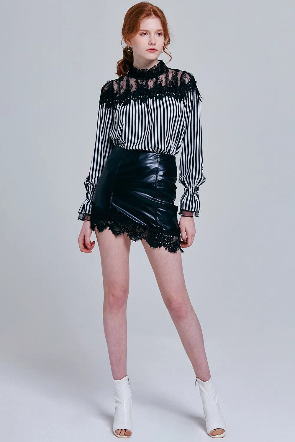 Alayna Lace Overlay Striped Blouse
