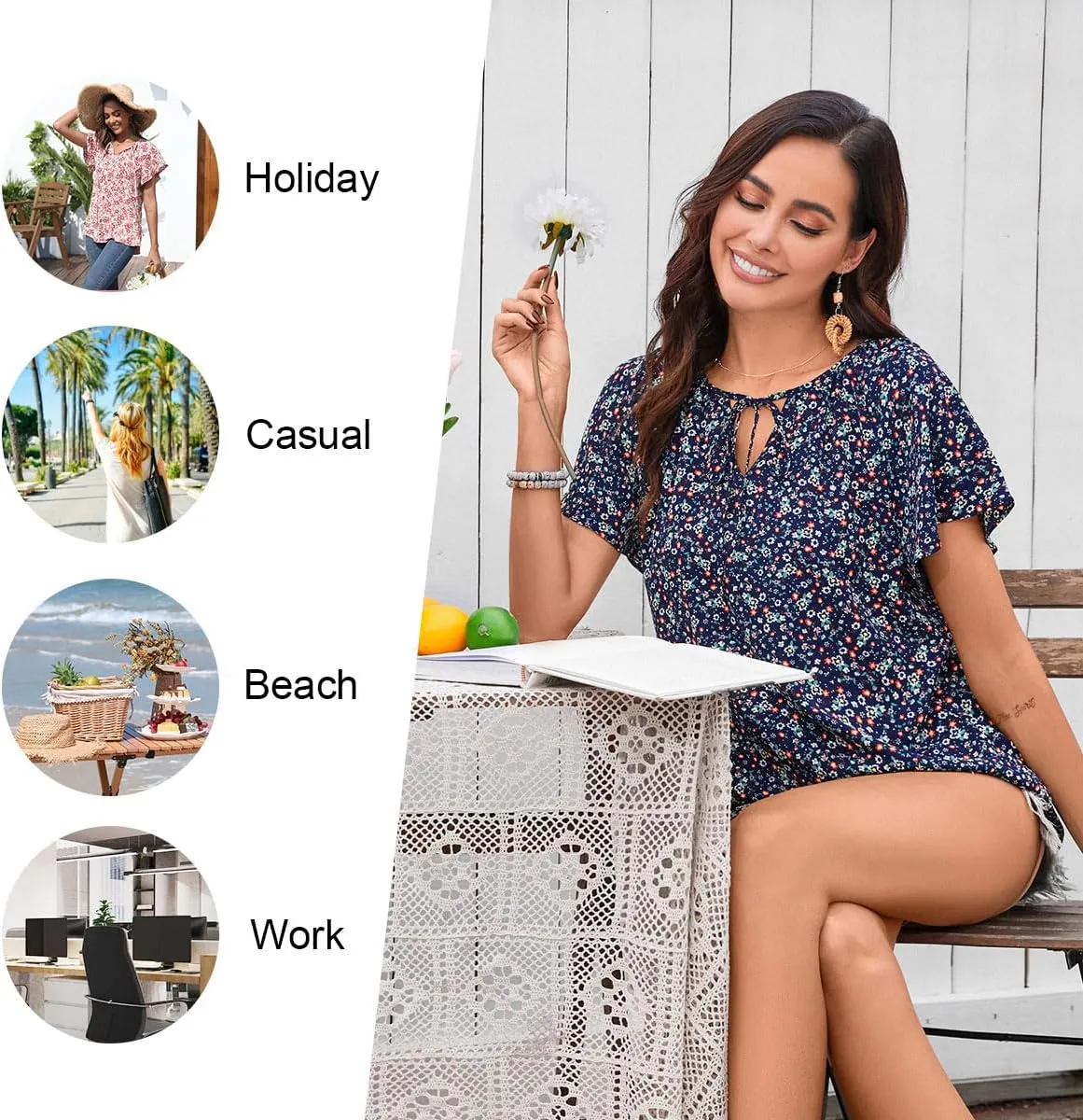 Anydoll Womens Summer Blouse 2025 Boho Short Sleeve Tops V Neck Casual Dressy Chiffon Shirts