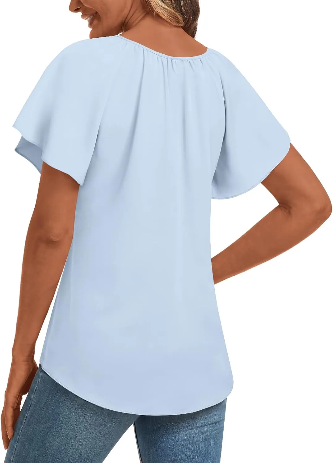 Anydoll Womens Summer Blouse 2025 Boho Short Sleeve Tops V Neck Casual Dressy Chiffon Shirts