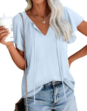 Anydoll Womens Summer Blouse 2025 Boho Short Sleeve Tops V Neck Casual Dressy Chiffon Shirts
