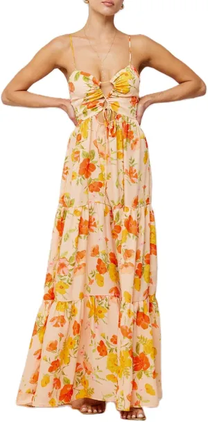 Aopwsrlyi Women Summer Sleeveless Backless Spaghetti Strap Long Floral Dress Sexy Cut Out Smocked Flowy Maxi Dress