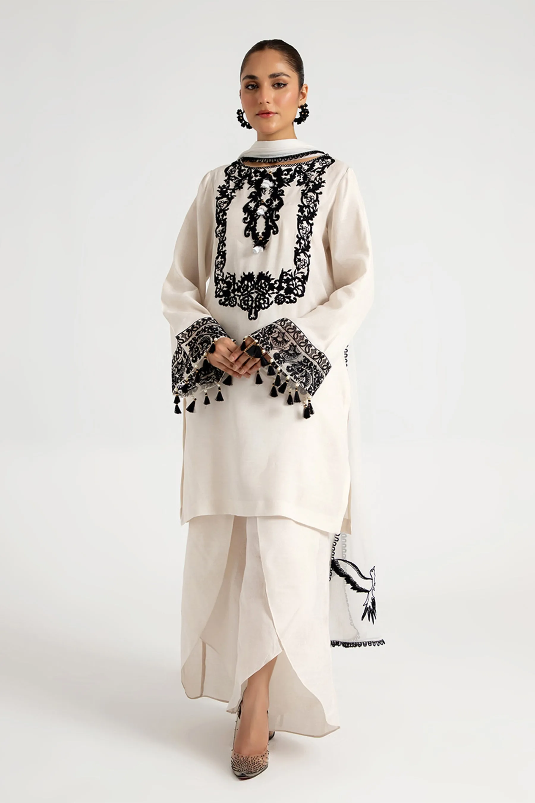 Arif Ashraf - Beyaz - Ivory - Viscose Blend and Chiffon - 3 Piece
