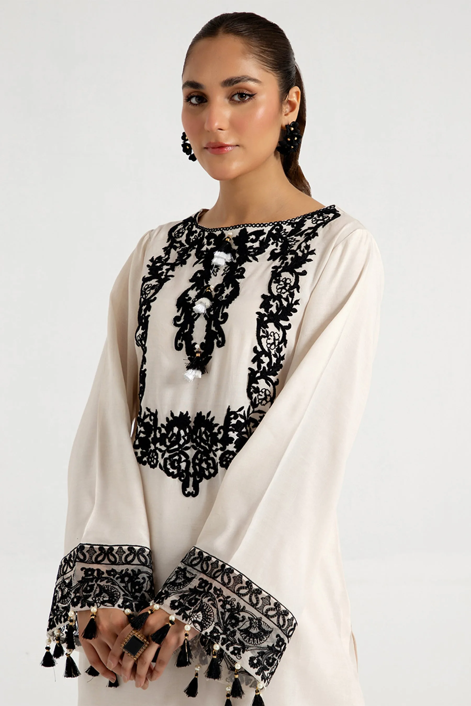 Arif Ashraf - Beyaz - Ivory - Viscose Blend and Chiffon - 3 Piece