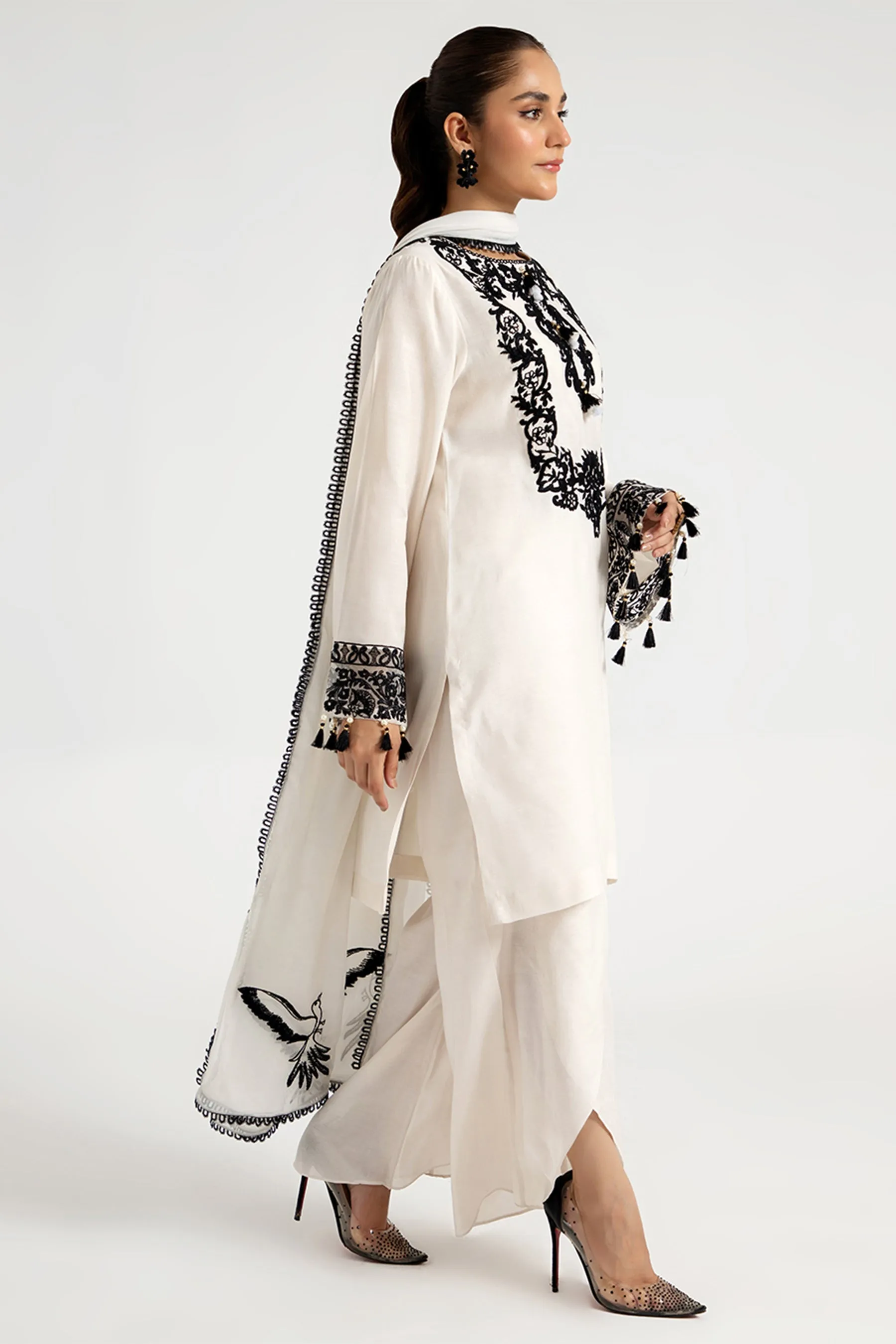 Arif Ashraf - Beyaz - Ivory - Viscose Blend and Chiffon - 3 Piece