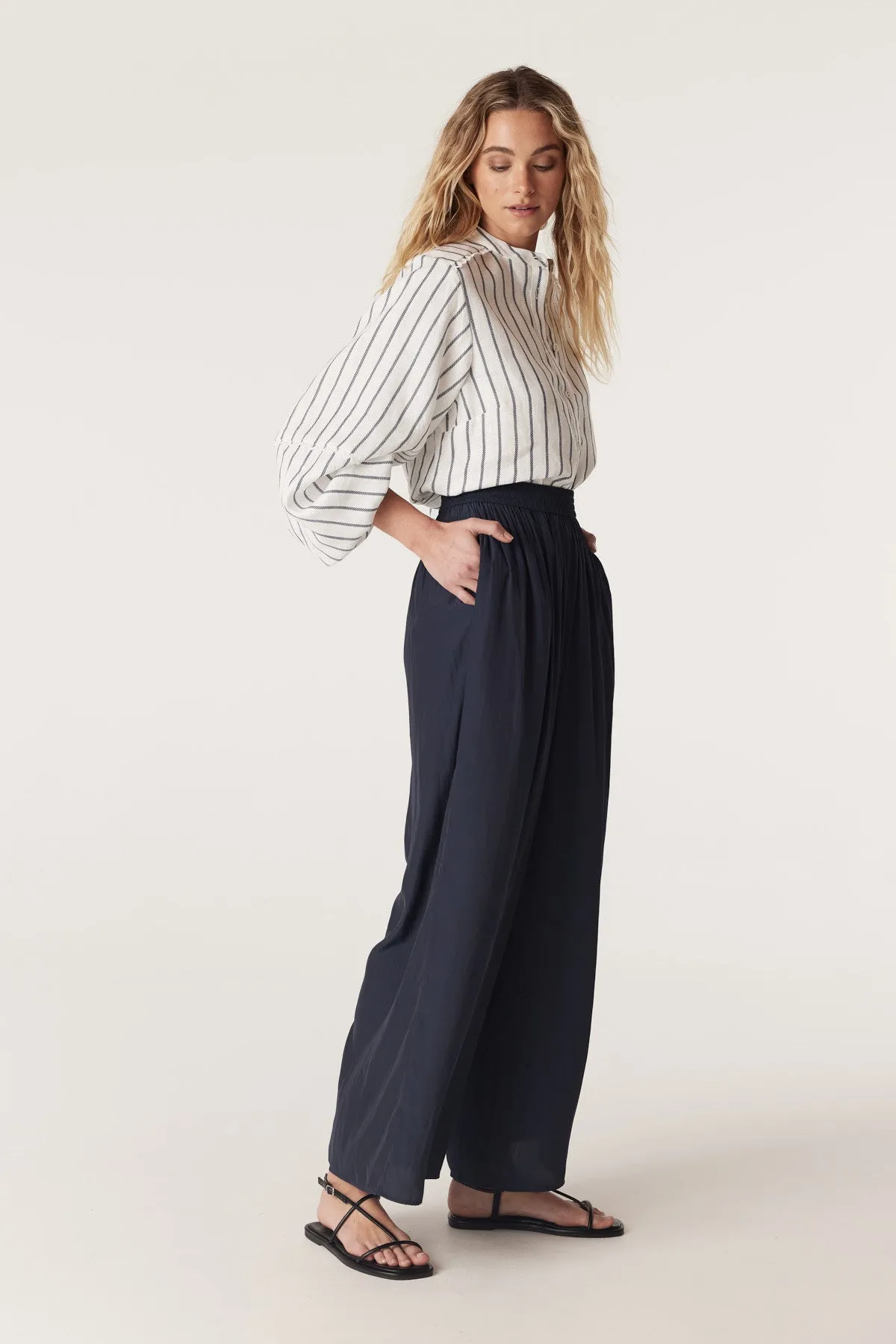 Avondale Linen Blouse - Navy Stripe