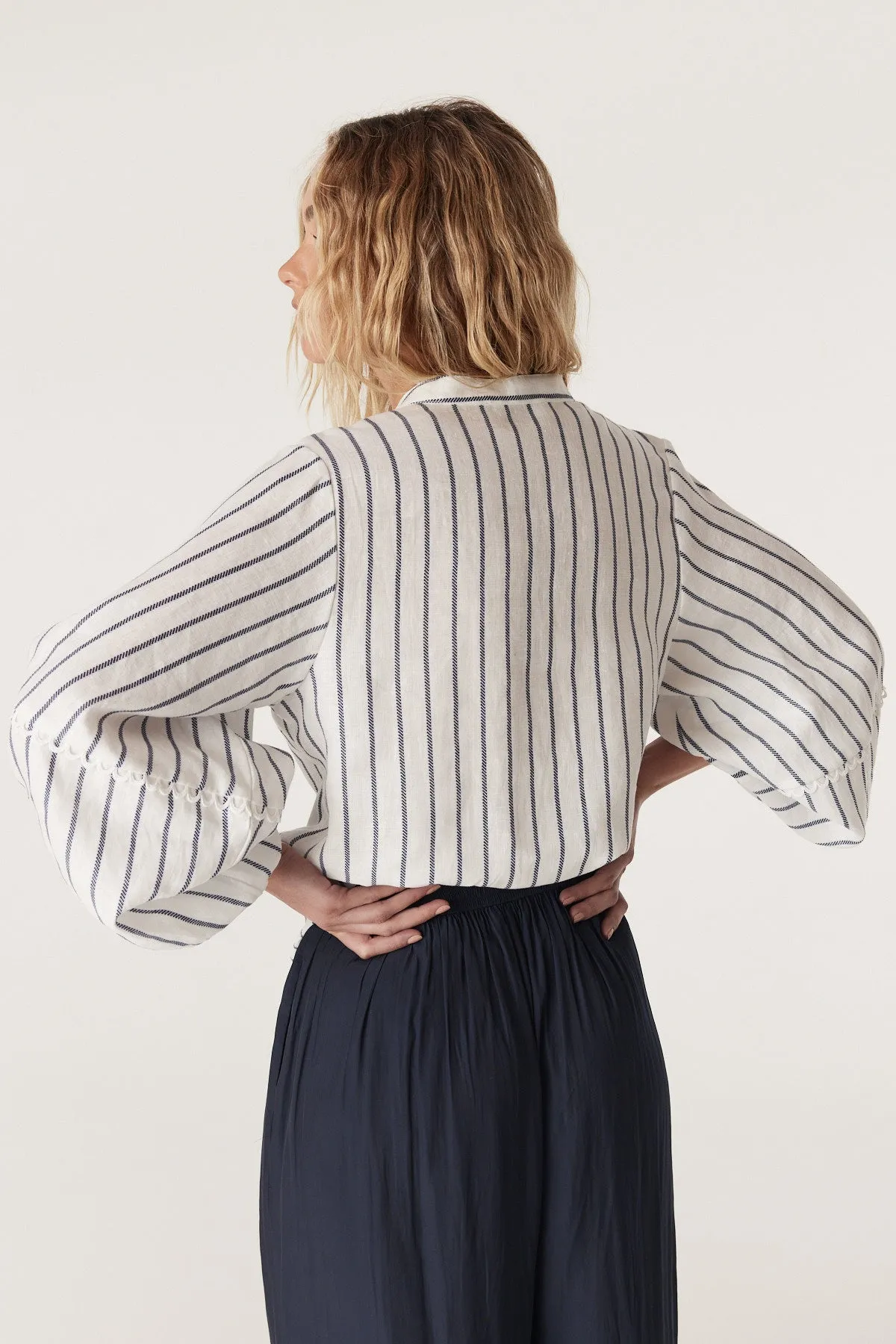 Avondale Linen Blouse - Navy Stripe
