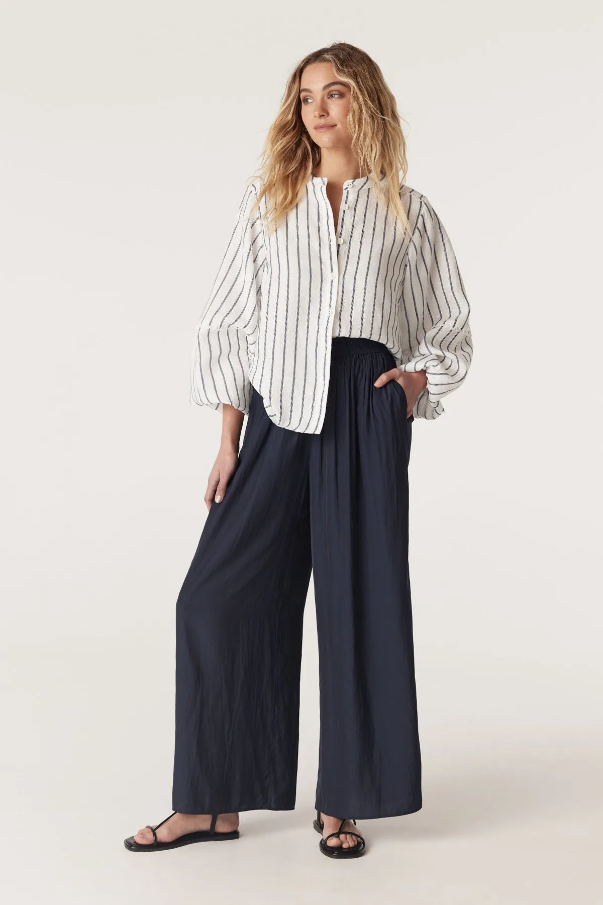 Avondale Linen Blouse - Navy Stripe