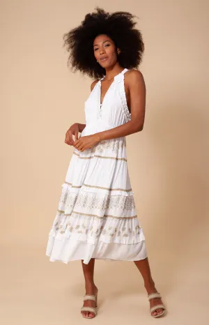 Becky Embroidered Crinkle Gauze Midi Dress