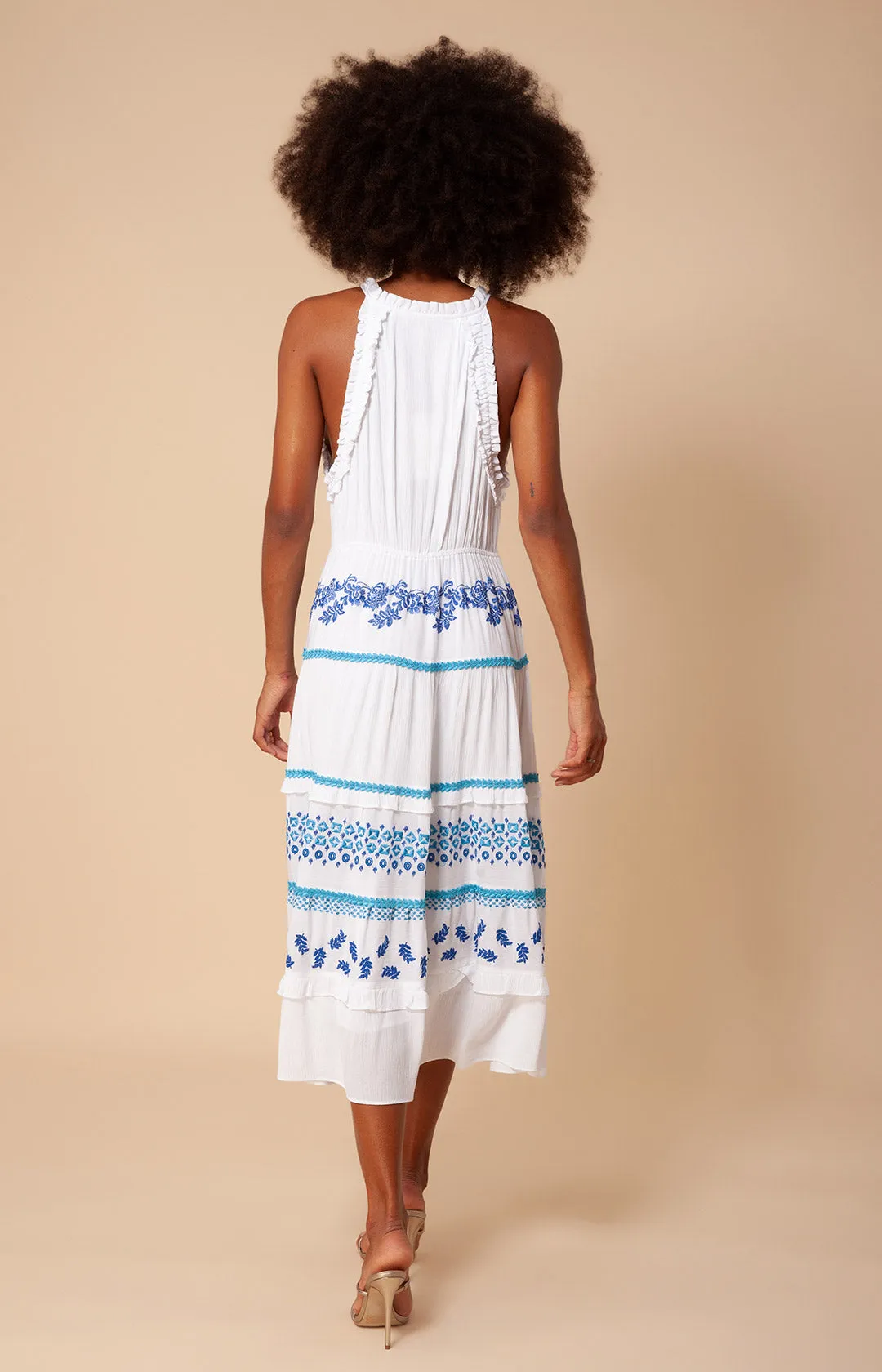 Becky Embroidered Crinkle Gauze Midi Dress