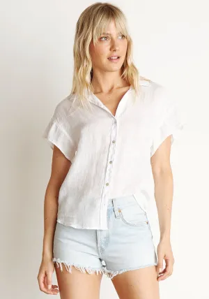 BELLA DAHL - Ruffle Short Sleeve Button Down in  White