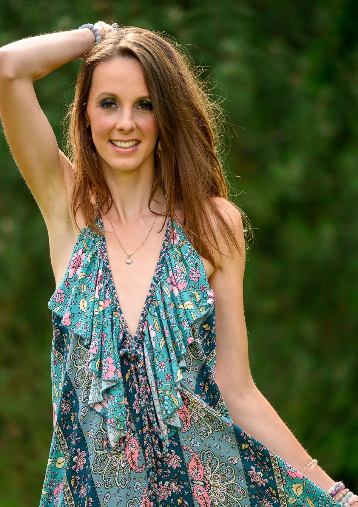 Bianca Flowers Green Dress