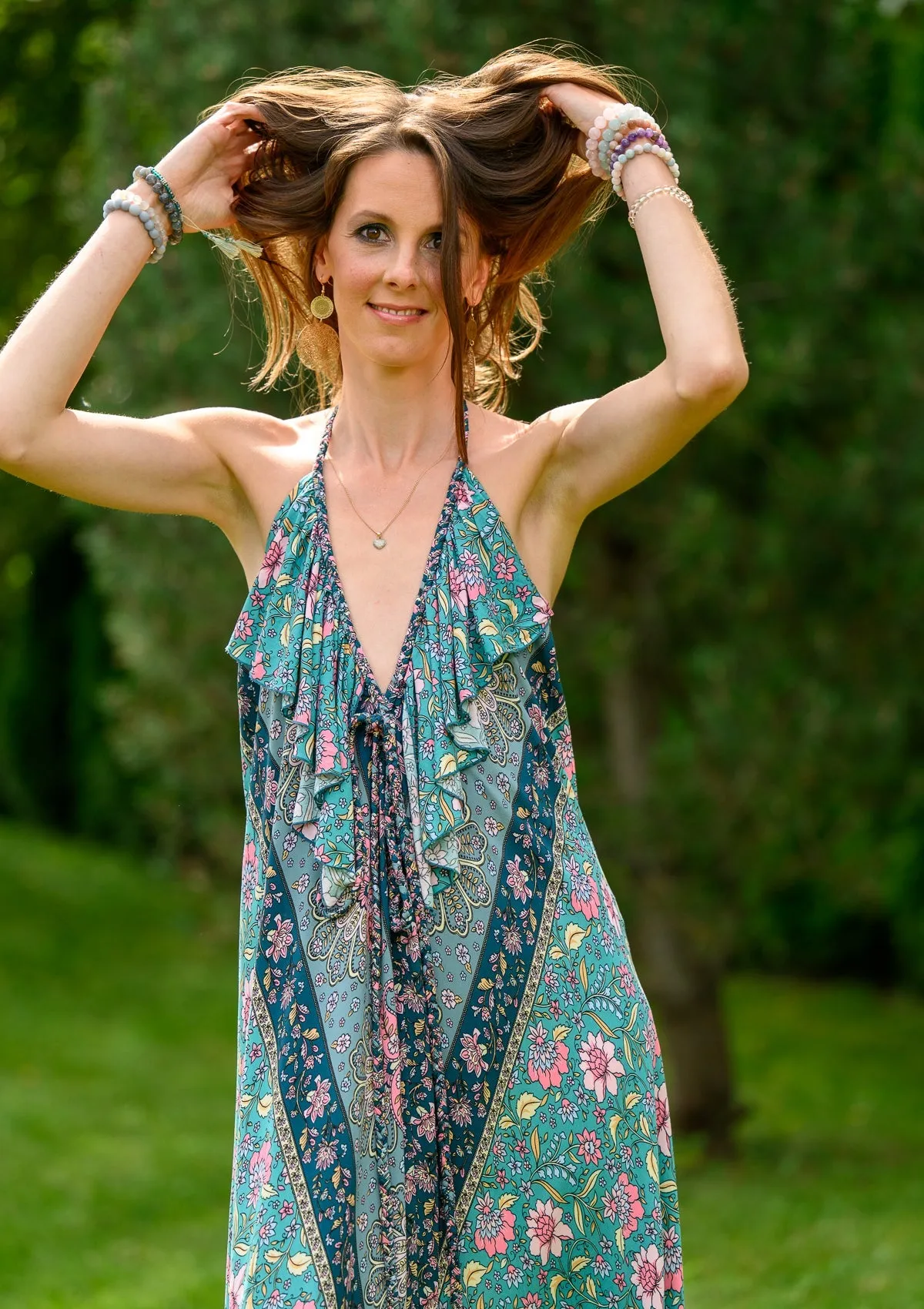 Bianca Flowers Green Dress