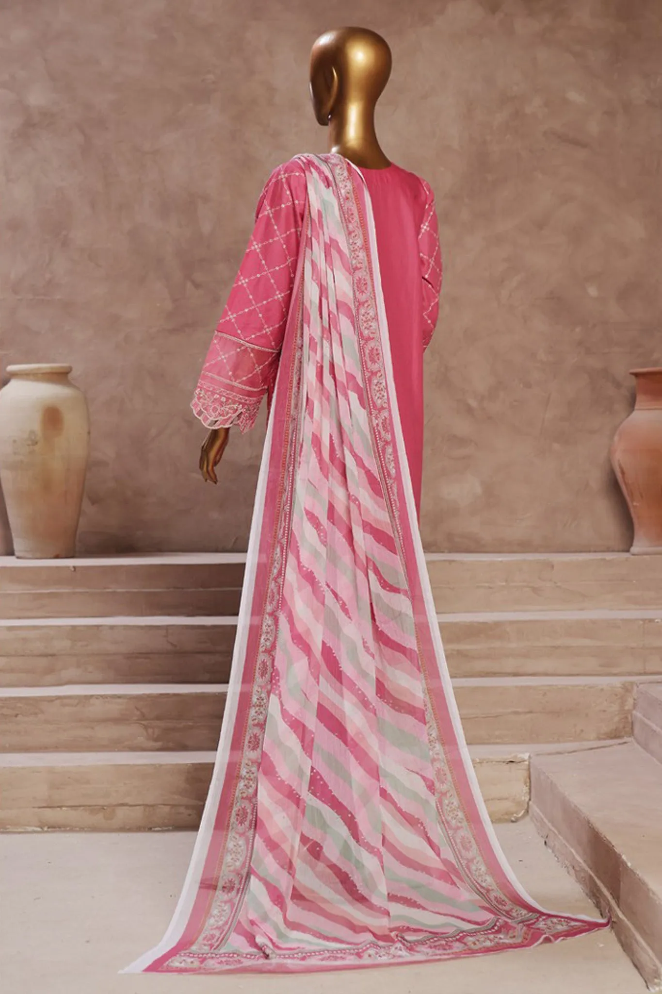 Bin Saeed Stitched 3 Piece Luxury Emb Cotton Vol-05 Collection'2024-LF-1196-Magenta