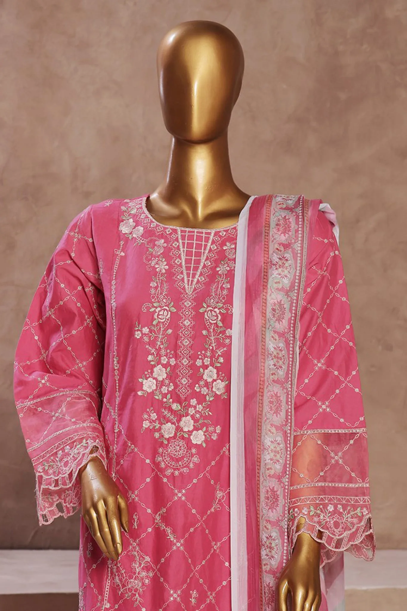Bin Saeed Stitched 3 Piece Luxury Emb Cotton Vol-05 Collection'2024-LF-1196-Magenta