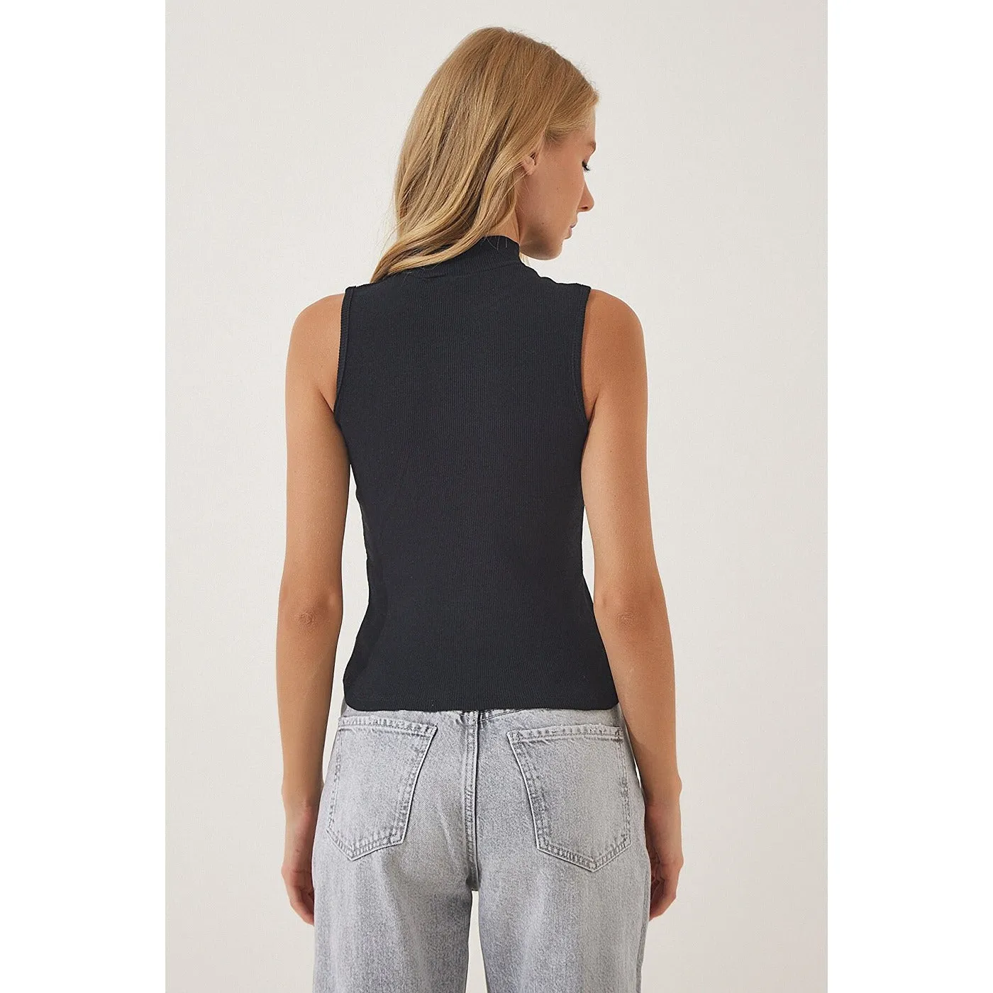 Black Turtleneck Cotton Knitted Blouse