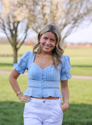 Blue Lia Sweetheart Lace Blouse