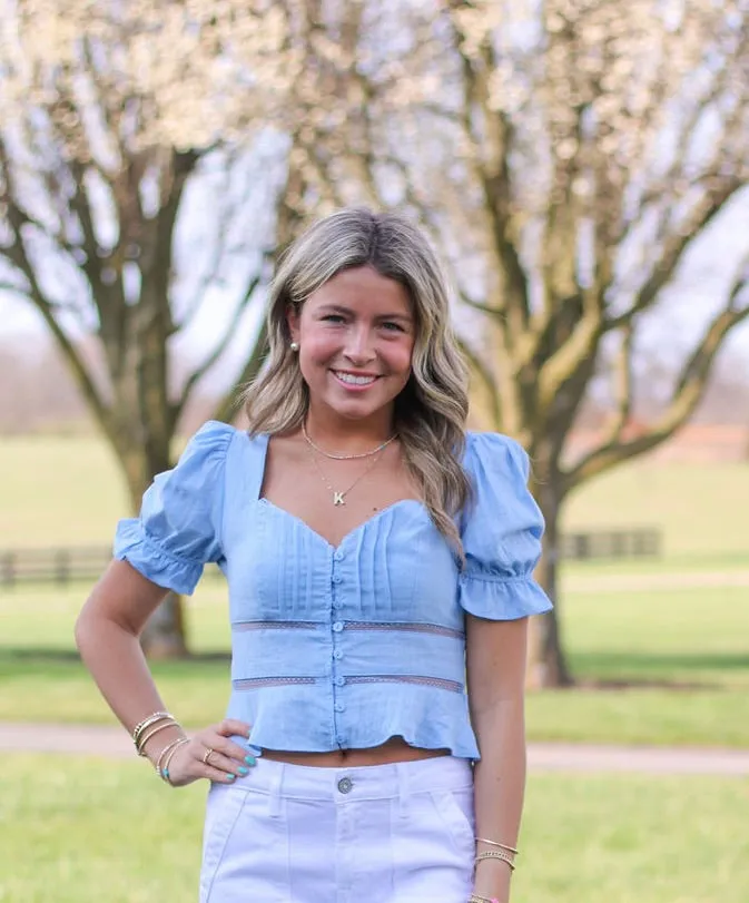 Blue Lia Sweetheart Lace Blouse