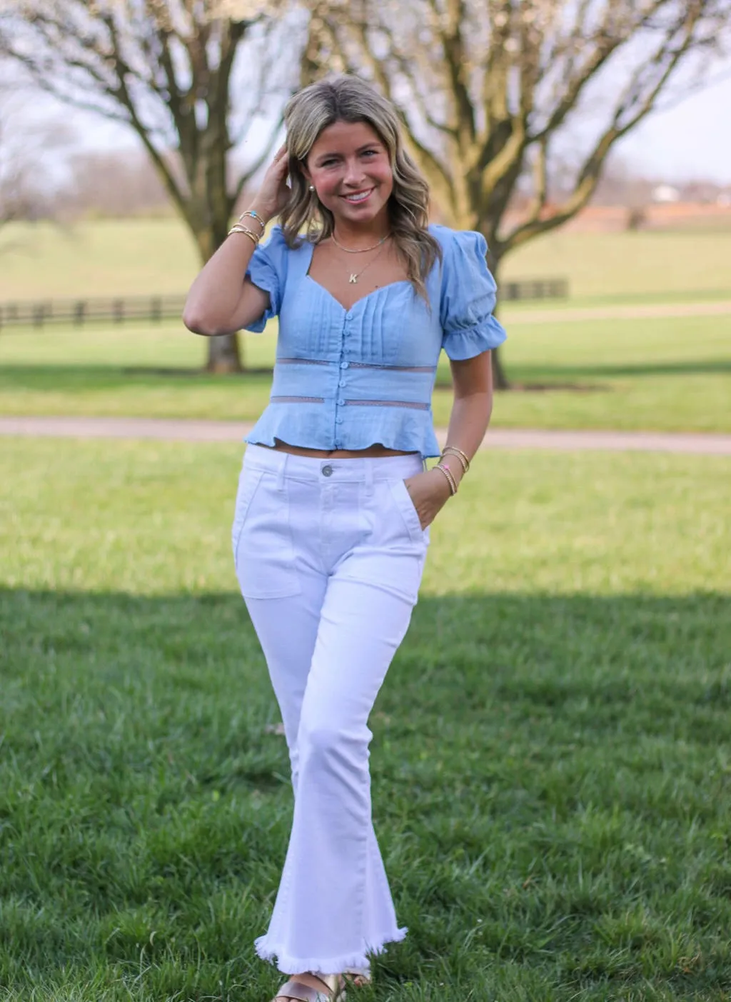 Blue Lia Sweetheart Lace Blouse