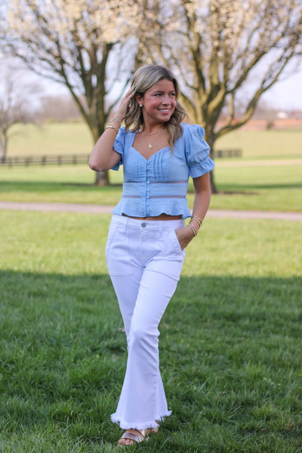 Blue Lia Sweetheart Lace Blouse