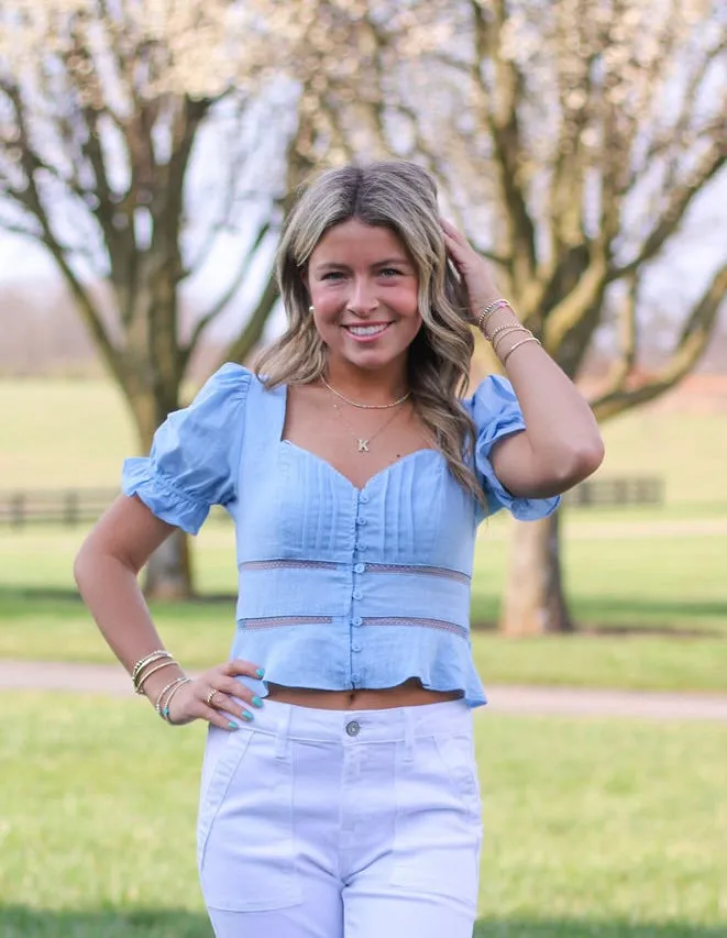 Blue Lia Sweetheart Lace Blouse