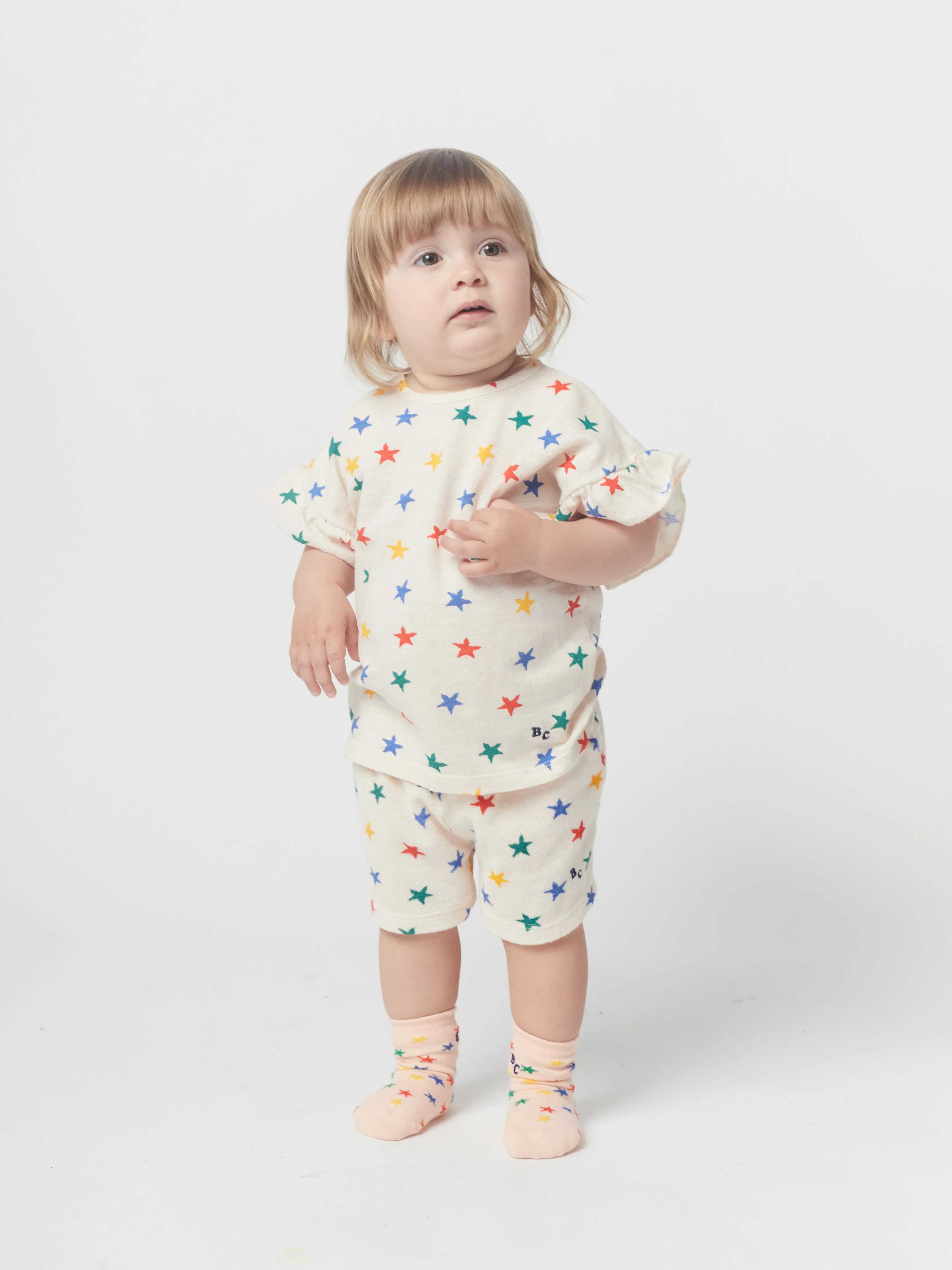 Bobo Choses Baby Multicolor Stars all over ruffle T-shirt