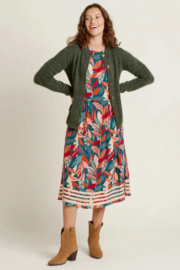 Brakeburn 16 Evergreen Leaves Midi Dress