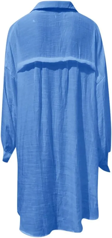 Ceboyel Women Oversized Cotton Linen Shirts Long Sleeve Button Down Blouses Casual Loose Gauze Top Work Summer Beach Outfits