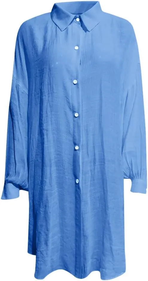 Ceboyel Women Oversized Cotton Linen Shirts Long Sleeve Button Down Blouses Casual Loose Gauze Top Work Summer Beach Outfits