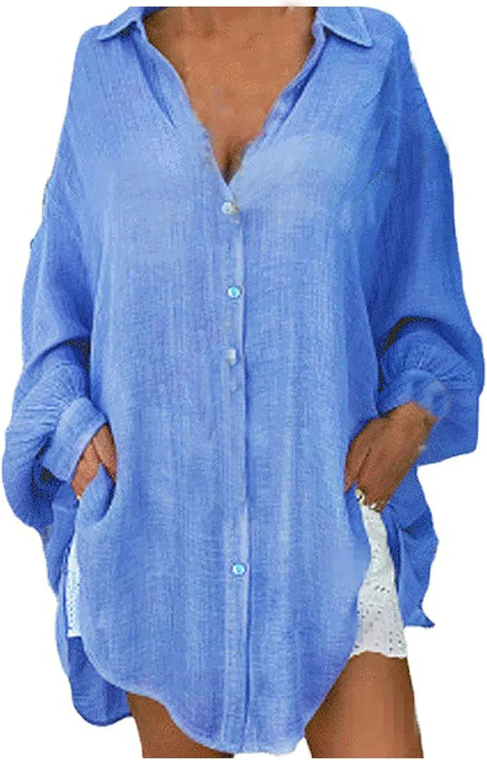 Ceboyel Women Oversized Cotton Linen Shirts Long Sleeve Button Down Blouses Casual Loose Gauze Top Work Summer Beach Outfits