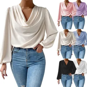 Chiffon Long-Sleeved Shirt Loose V-Neck Top T-Shirt Women's Clothing