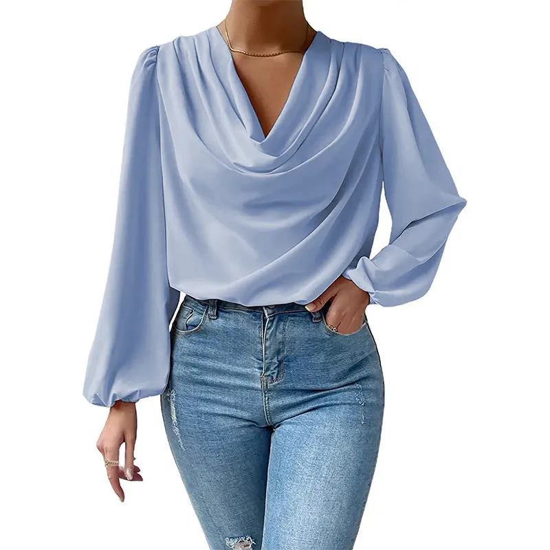 Chiffon Long-Sleeved Shirt Loose V-Neck Top T-Shirt Women's Clothing