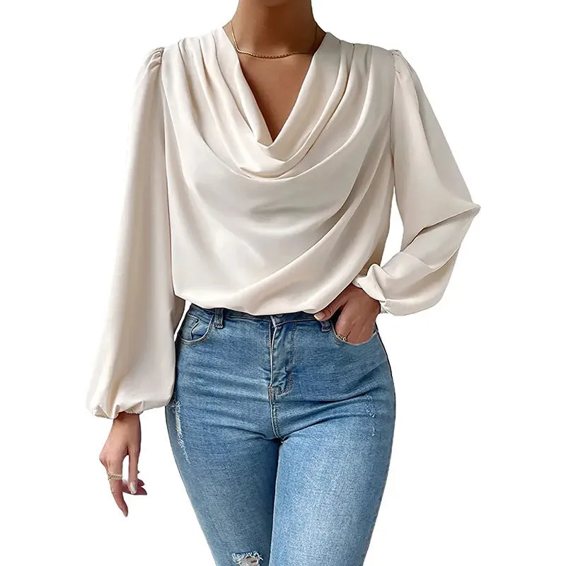 Chiffon Long-Sleeved Shirt Loose V-Neck Top T-Shirt Women's Clothing