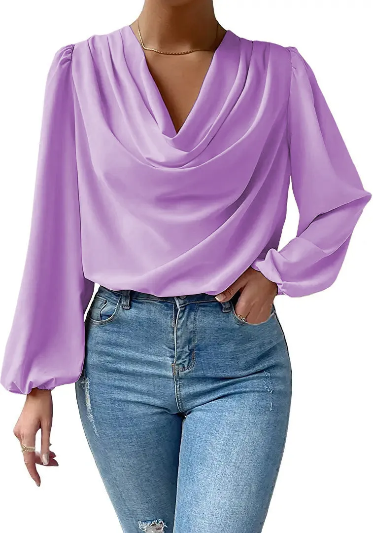 Chiffon Long-Sleeved Shirt Loose V-Neck Top T-Shirt Women's Clothing