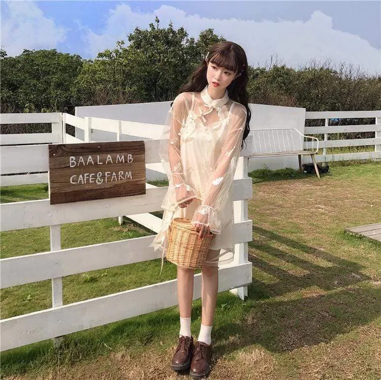 Chinoiserie Feather Embroideried Gauze Dress