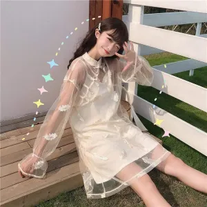 Chinoiserie Feather Embroideried Gauze Dress