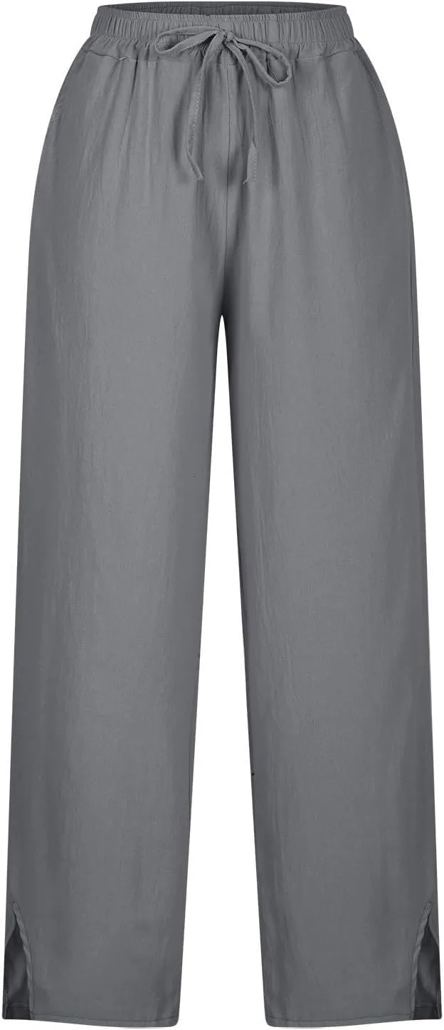 Cotton Linen Pants for Women 2025 Summer Gauze Drawstring High Waisted Wide Leg Trousers Beach Vacation Clothes