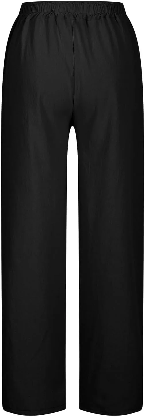 Cotton Linen Pants for Women 2025 Summer Gauze Drawstring High Waisted Wide Leg Trousers Beach Vacation Clothes
