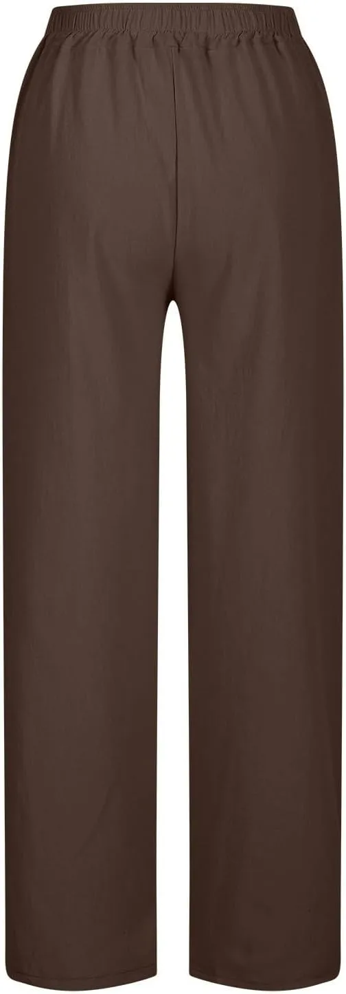 Cotton Linen Pants for Women 2025 Summer Gauze Drawstring High Waisted Wide Leg Trousers Beach Vacation Clothes