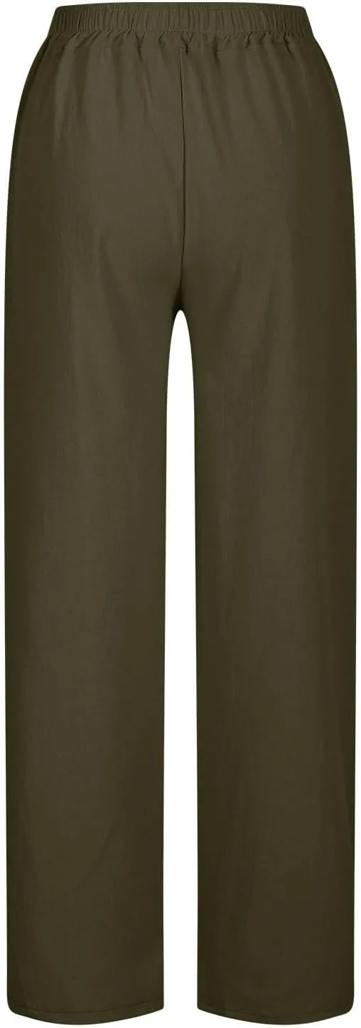 Cotton Linen Pants for Women 2025 Summer Gauze Drawstring High Waisted Wide Leg Trousers Beach Vacation Clothes