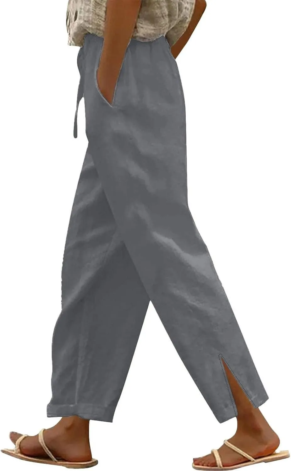 Cotton Linen Pants for Women 2025 Summer Gauze Drawstring High Waisted Wide Leg Trousers Beach Vacation Clothes