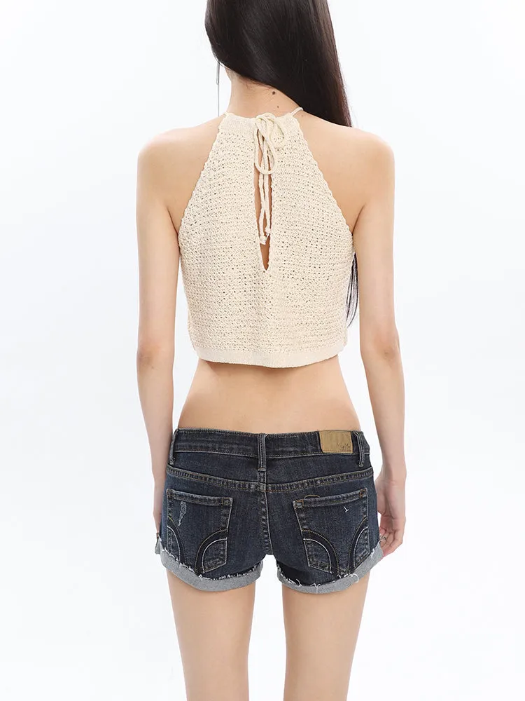 Dalia Solid Color Knitted Halter Sleeveless Top