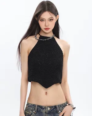 Dalia Solid Color Knitted Halter Sleeveless Top